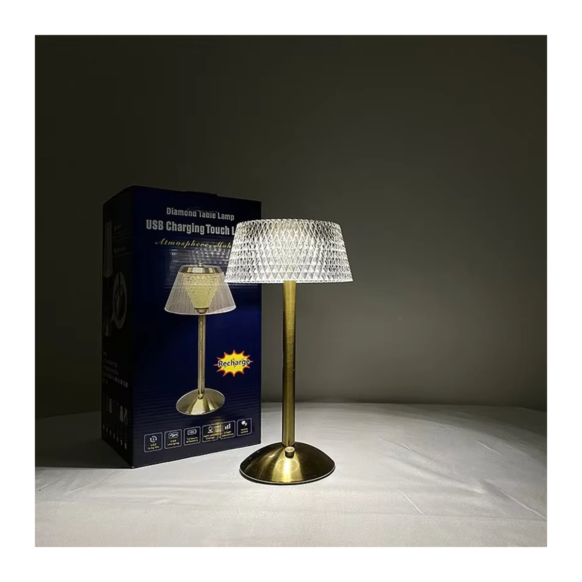 Feimefeiyou Moderne LED Tischlampe aus Glas mit Touch-Funktion als wiederaufladbares Nachtlicht für Schlafzimmer und Arbeitszimmer - Bild 5