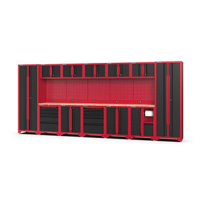 Feistos Werkstatteinrichtung Juno 12 Metall Werkzeugschrank mit 2 Hochschränken schwarz rot B/T/H: 462 x 46 x 198 cm