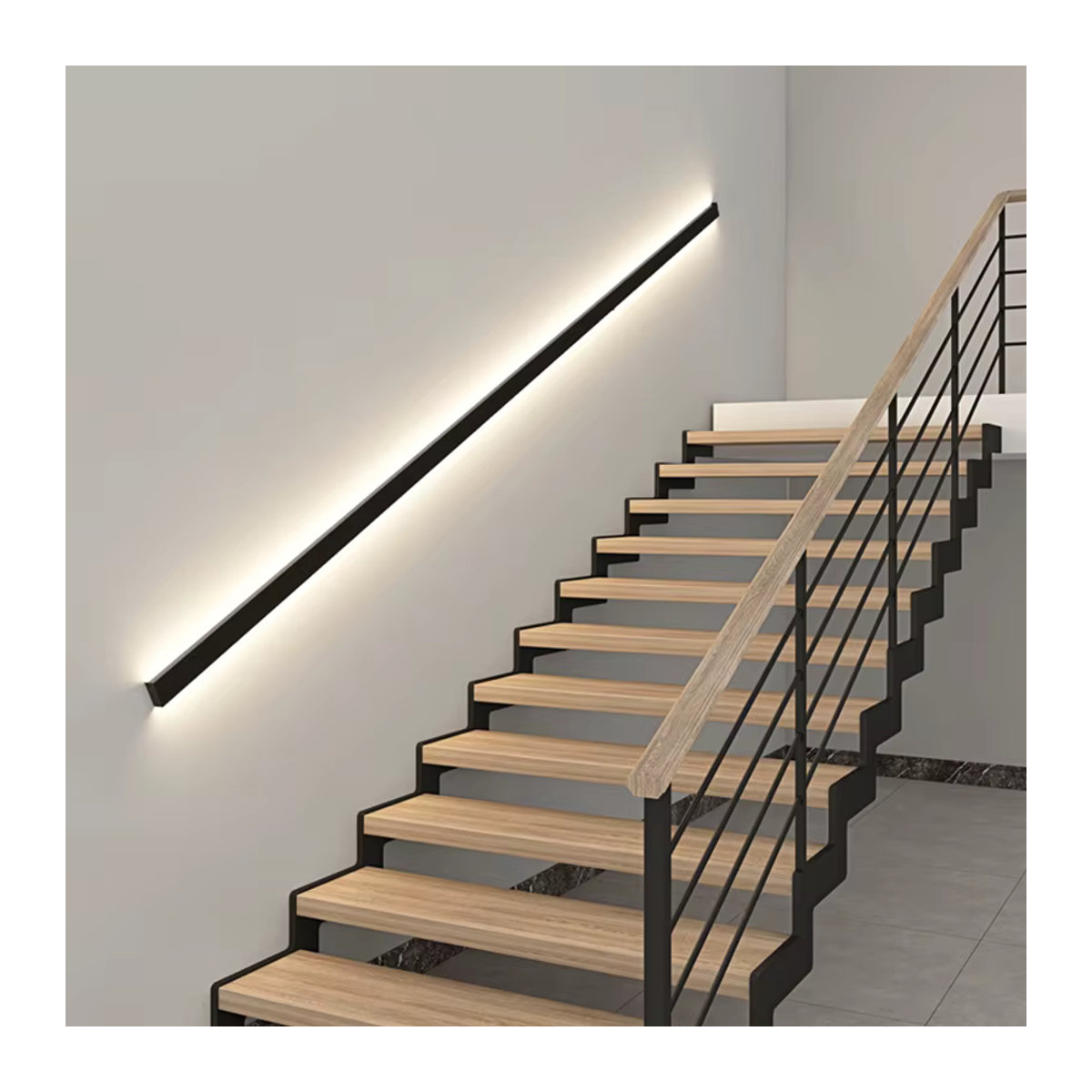 Feiyunlux Minimalistische Aufputz-Wandleuchte mit langer Armlehne für Flur, Treppe und Schlafzimmer in Weiß oder Schwarz - Bild 4