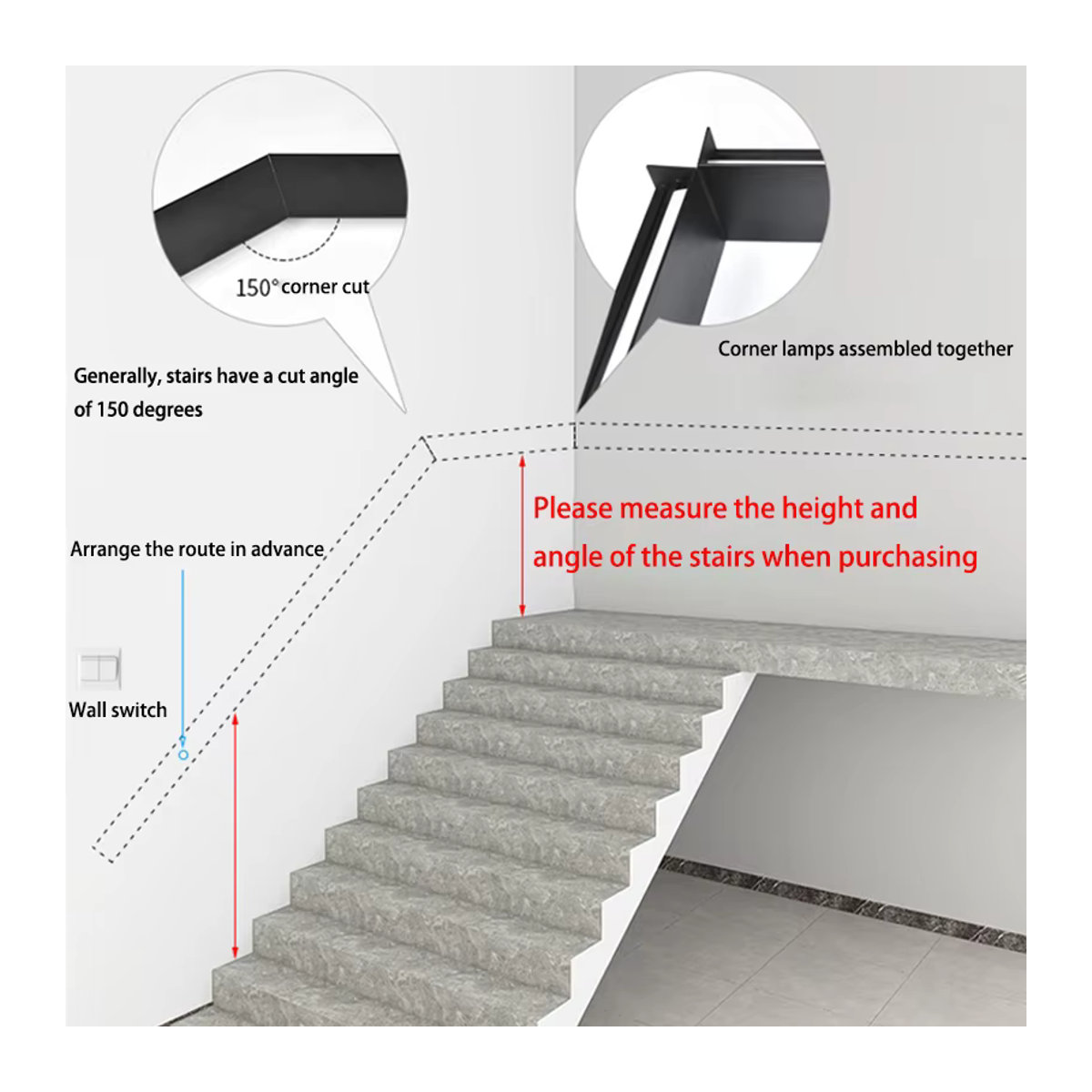 Feiyunlux Minimalistische Aufputz-Wandleuchte mit langer Armlehne für Flur, Treppe und Schlafzimmer in Weiß oder Schwarz - Bild 5