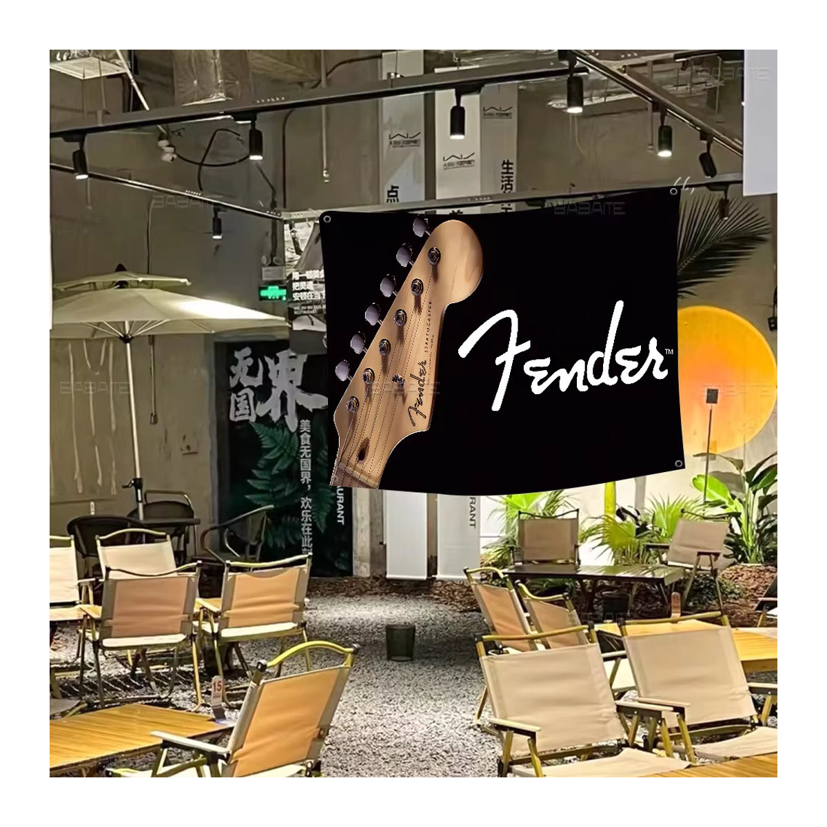 Fender Gitarre Wandbanner Schwarz als dekorative Textilflagge für dein Zimmer - Bild 2