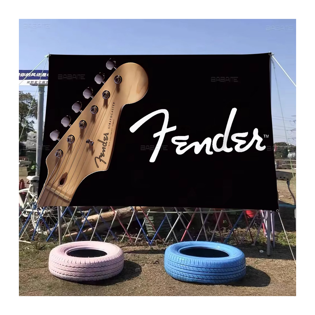 Fender Gitarre Wandbanner Schwarz als dekorative Textilflagge für dein Zimmer - Bild 6