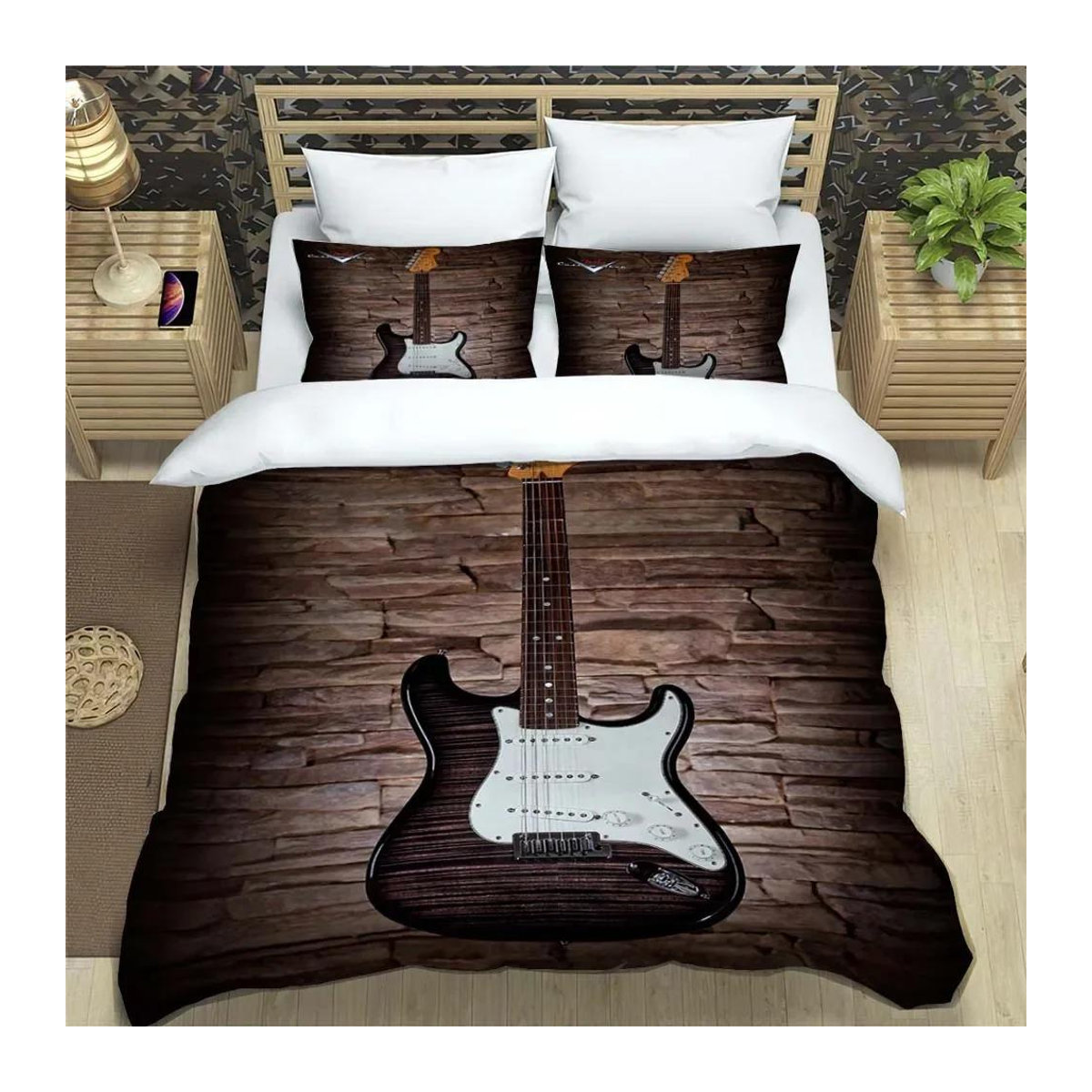 Fender Musik Gitarre 3D Gedruckte Bettwäsche Set Weich und Bequem B/B/H: 264 x 228 cm - Bild 1