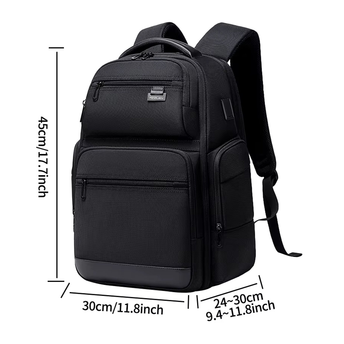 Fenruien Rucksack für Männer 43L Schwarz Modern Wasserdicht mit USB-Ladefunktion und Laptopfach - Bild 4