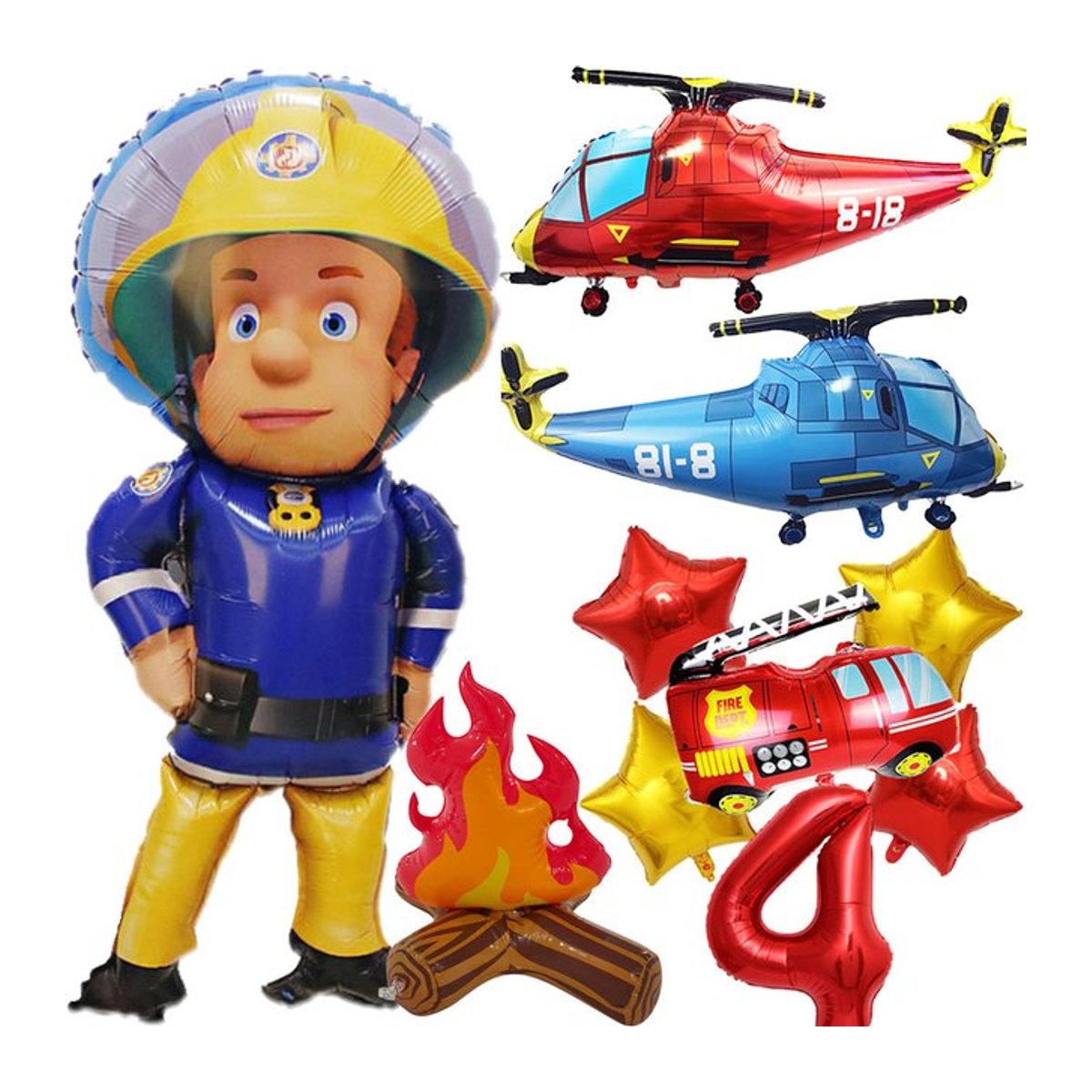 Feuerwehrmann Sam Geburtstagsdekoration Set mit Feuerwehrauto, Hubschrauber und Folienballons in Mehrfarbig - Bild 1