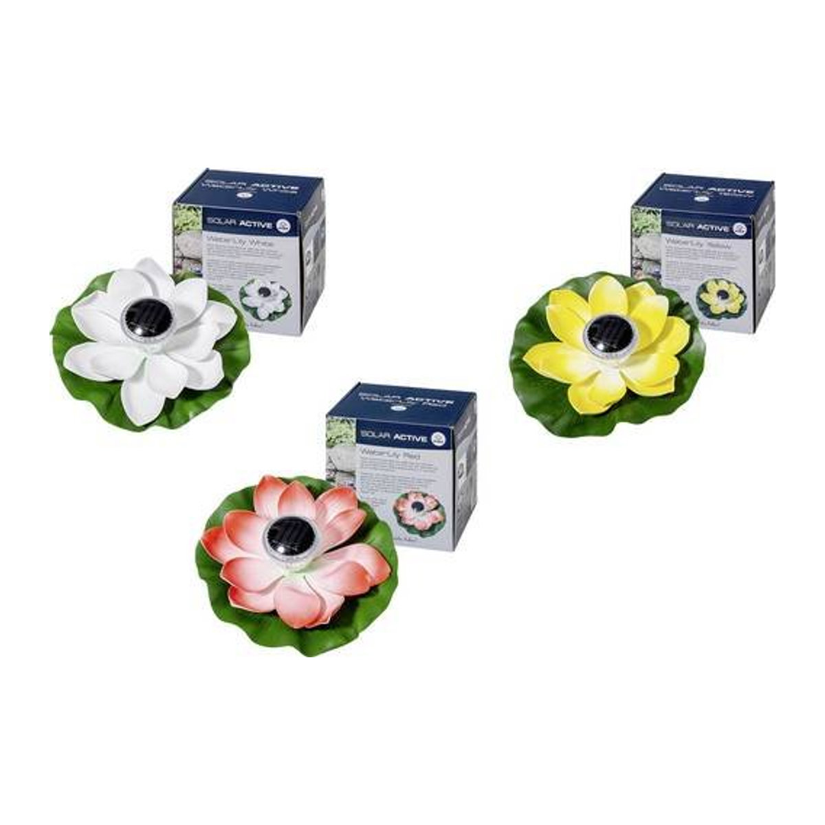 FIAP SOLAR ACTIVE WaterLily 3er Set Solar-Dekoleuchten mit LED in Weiß, Gelb und Rot - Bild 1