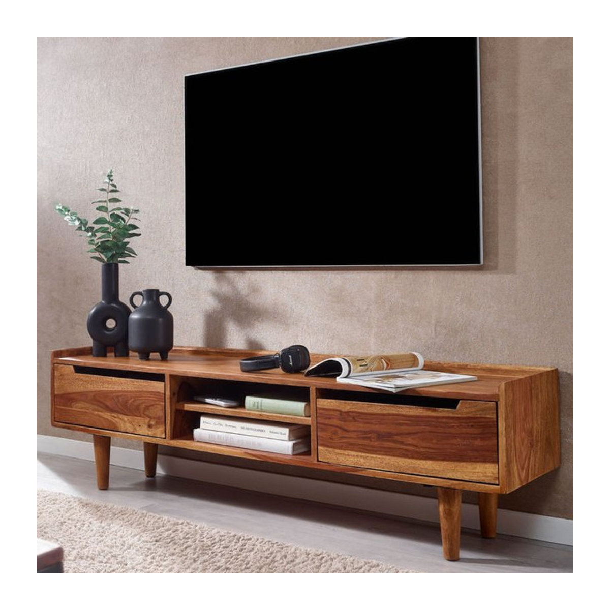 Finebuy Lowboard TV Schrank aus Holz in Braun im Modern Retro Design B/T/H: 145 x 43 x 35 cm - Bild 1