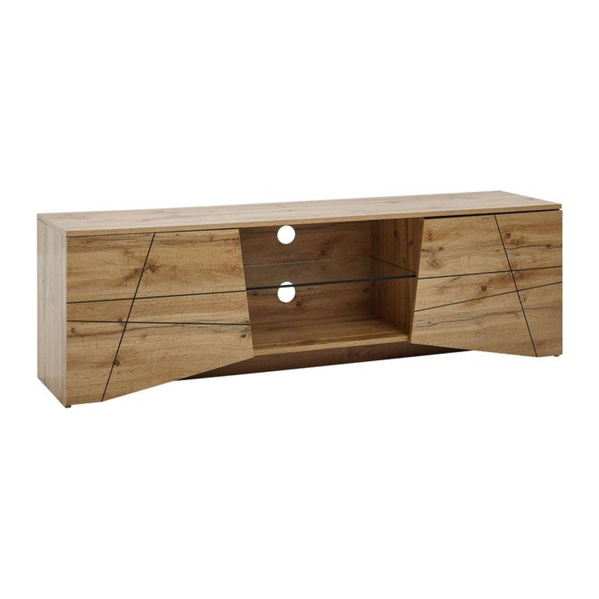 Finebuy TV-Board Lowboard in Eiche Natur mit 2 Türen und Glasablage, B/T/H: 160 x 40 x 50 cm - Bild 1