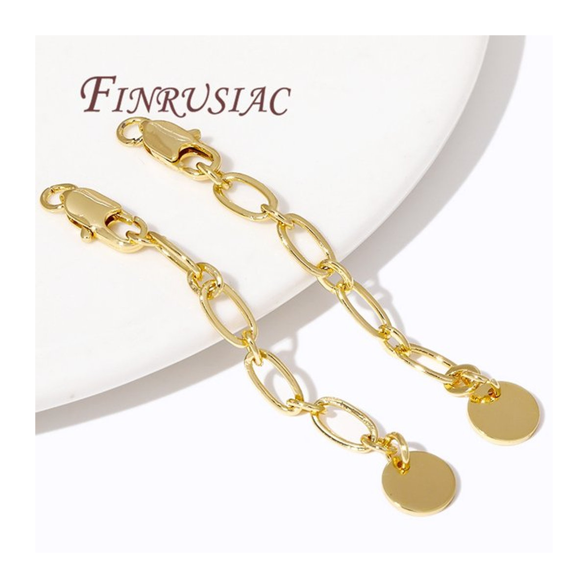 FINRUSIAC 18 Karat vergoldete Verlängerungskette für Schmuckherstellung mit Karabinerverschlüssen, 6 cm Länge, in Gold und Silber - Bild 1