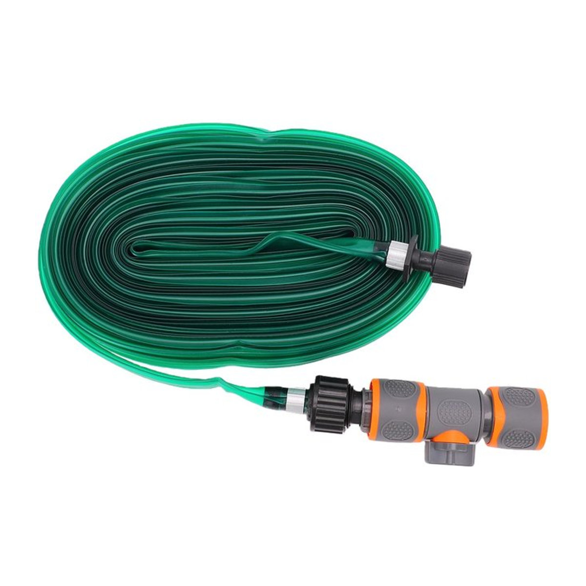 Fishine PVC Gartenschlauch mit bidirektionalem Schnellkuppler, flacher Bewässerungsschlauch, Grün, 15 m Länge - Bild 1