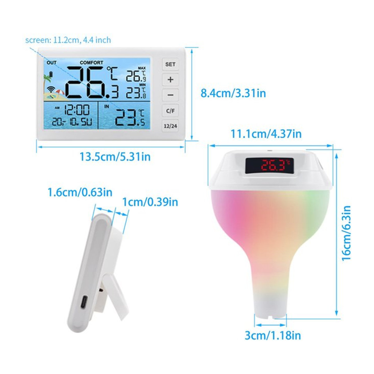 Fishine Solarbetriebenes Poolthermometer mit RGB-Umgebungsbeleuchtung und Temperatursensor - Bild 1