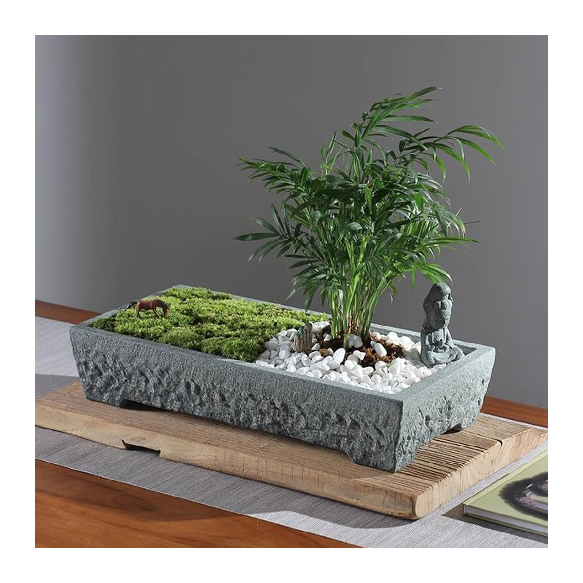 Fiteo Naturstein Blumentrog in Grau im Vintage-Design für Garten und Büro - Bild 1