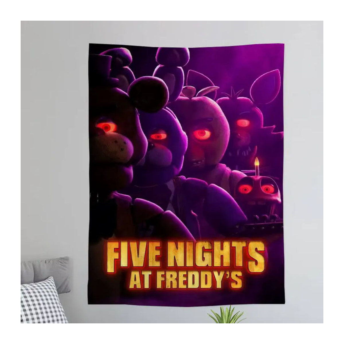 Five Nights at Freddy's Cartoon Wandteppich in Lila als dekorativer Textil-Wandbehang im Hochformat - Bild 3