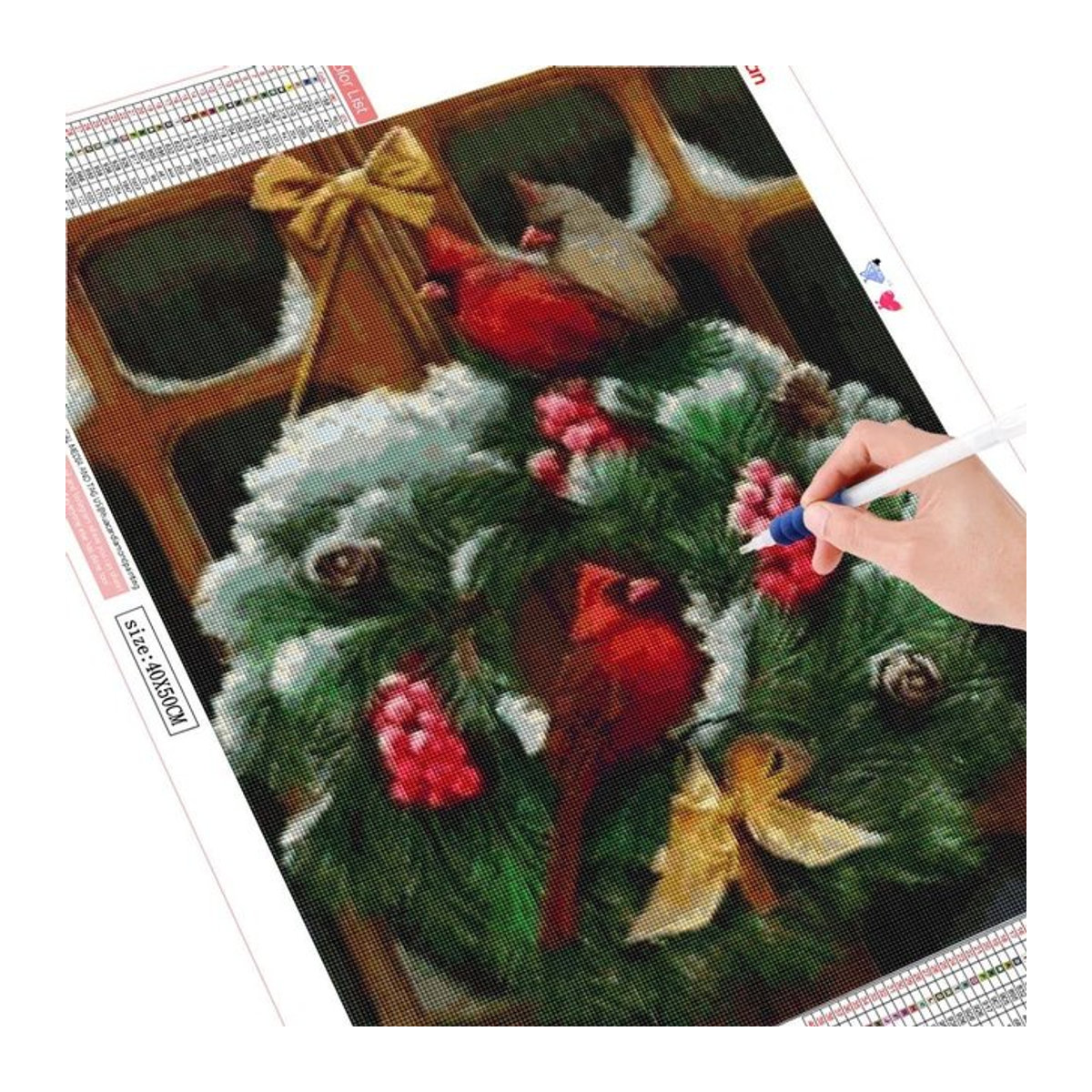 FIYO Diamond Painting Set Vogelkranz Weihnachten Multicolor, Vollbohrer, B: 30 cm, H: 20 cm - Bild 1