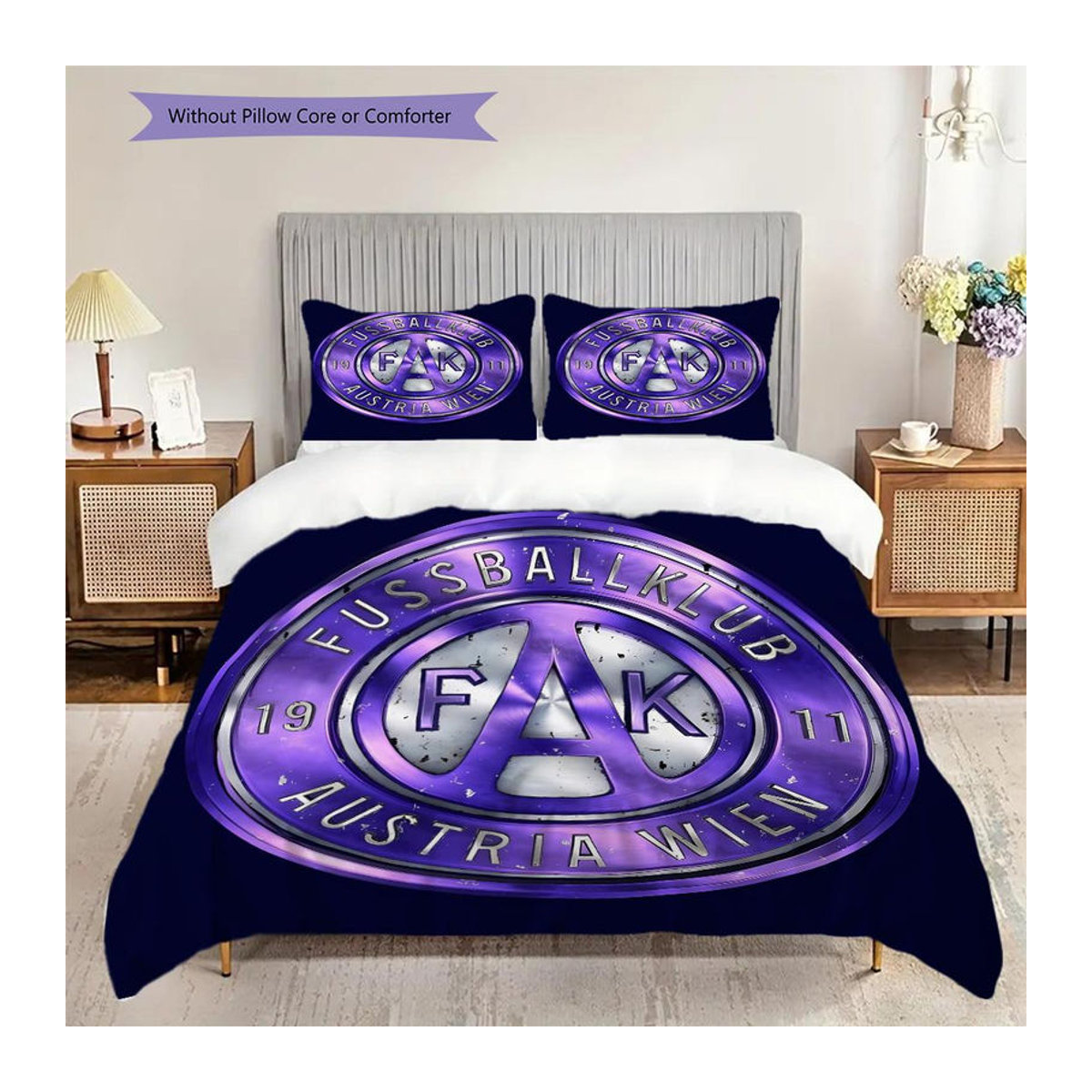 FK Austria Wien Bettwäsche Set mit Reißverschluss, 1 Bettbezug und 2 Kissenbezüge, B/H: 140 x 200 cm - Bild 2