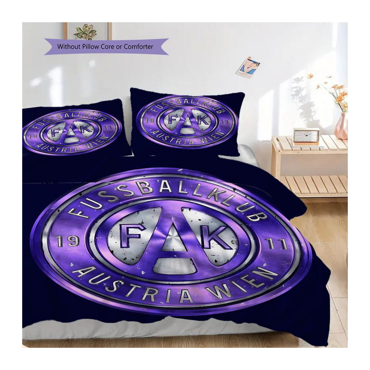 FK Austria Wien Bettwäsche Set mit Reißverschluss, 1 Bettbezug und 2 Kissenbezüge, B/H: 140 x 200 cm - Bild 6
