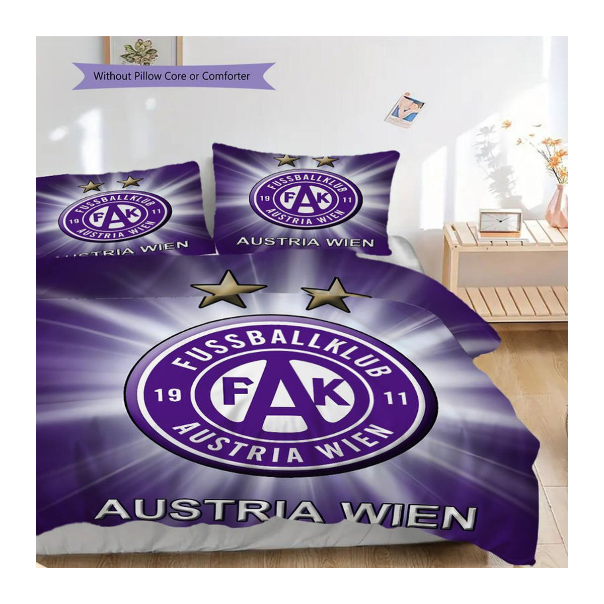 FK Austria Wien Bettwäsche Set mit Reißverschluss, 1 Bettbezug und 2 Kissenbezüge, B/H: 140 x 200 cm - Bild 10