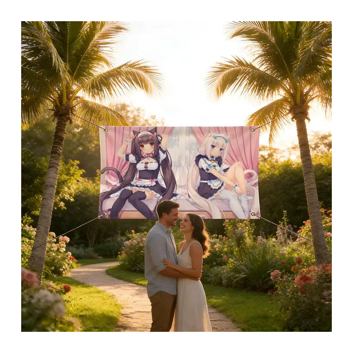Flags Cozy Home Dekoflagge Nekopara Chocola Vanilla Cartoon, mehrfarbig, wasserdicht und knitterfrei mit 4 Ösen - Bild 2