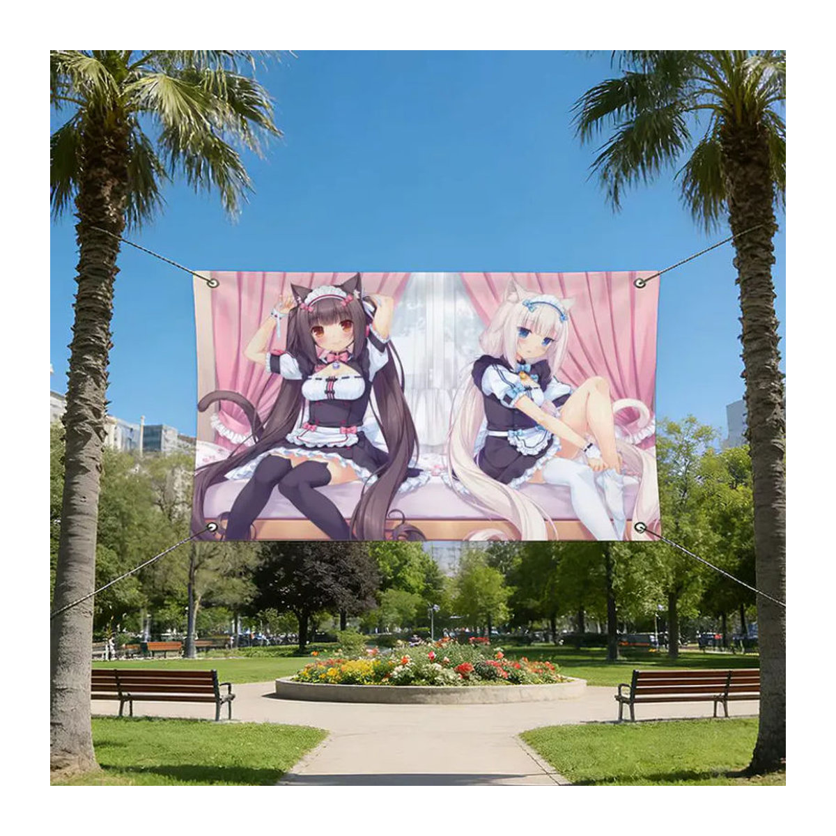 Flags Cozy Home Dekoflagge Nekopara Chocola Vanilla Cartoon, mehrfarbig, wasserdicht und knitterfrei mit 4 Ösen - Bild 4