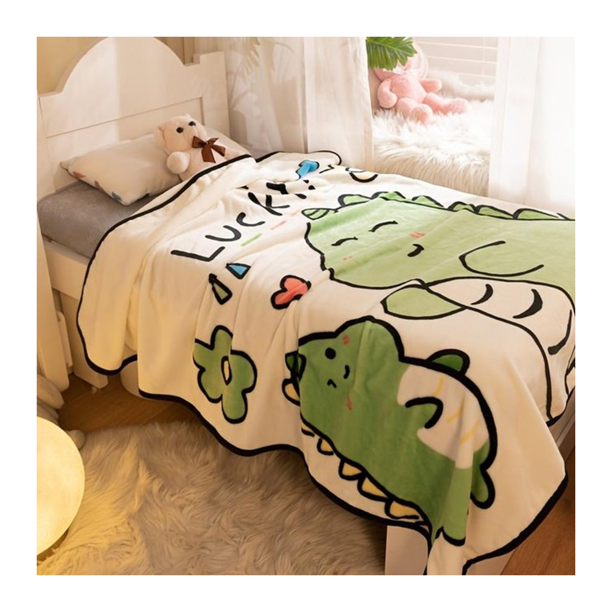 Flanell-Plüschdecke für Kinder mit Dinosaurier-Familien-Aufdruck, B/B: 100 x 140 cm - Bild 1