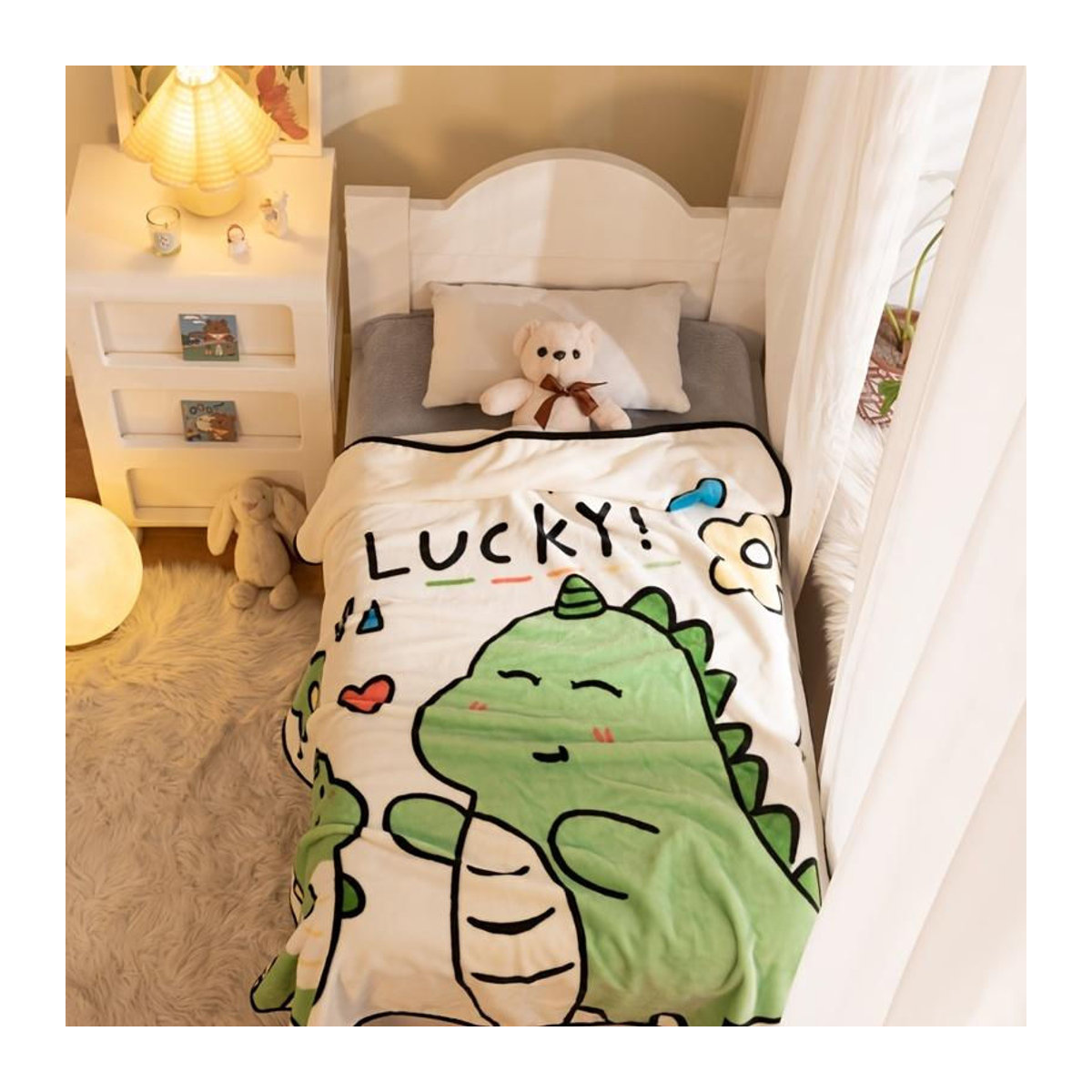 Flanell-Plüschdecke für Kinder mit Dinosaurier-Familien-Aufdruck, B/B: 100 x 140 cm - Bild 2