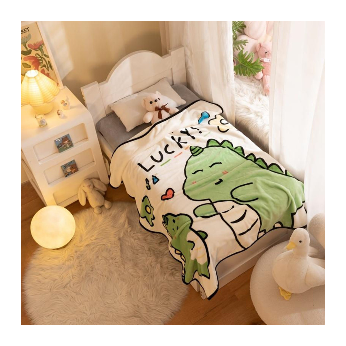 Flanell-Plüschdecke für Kinder mit Dinosaurier-Familien-Aufdruck, B/B: 100 x 140 cm - Bild 4