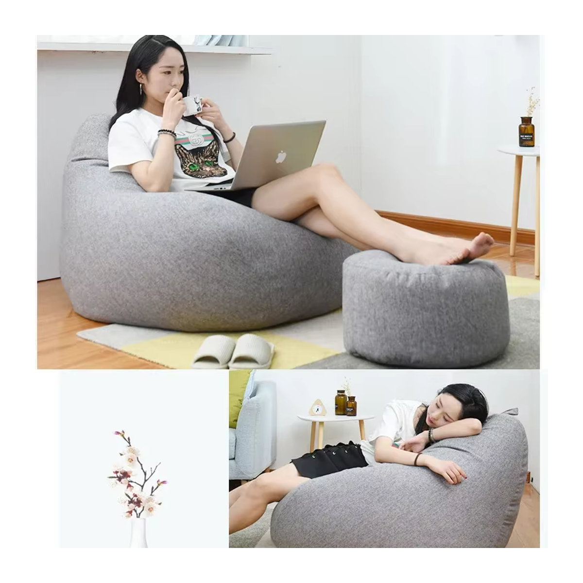Flauschiger Sitzsack Bezug für Lazy Seat und Tatami-Sofas, grau, B/T/H: 70 x 80 cm - Bild 2