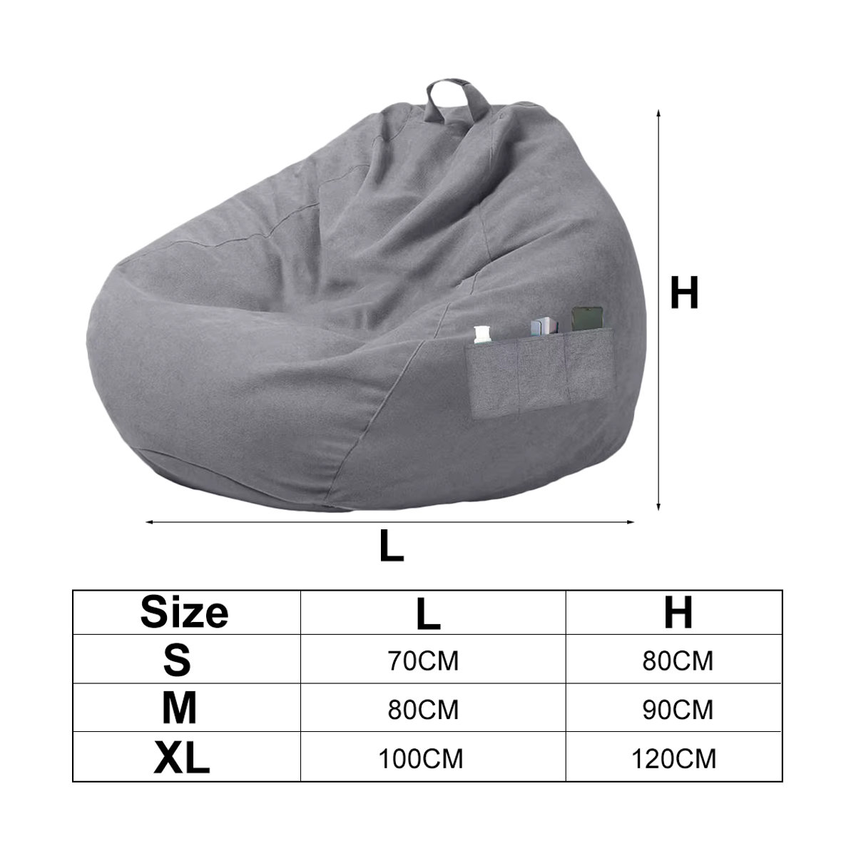Flauschiger Sitzsack Bezug für Lazy Seat und Tatami-Sofas, grau, B/T/H: 70 x 80 cm - Bild 4
