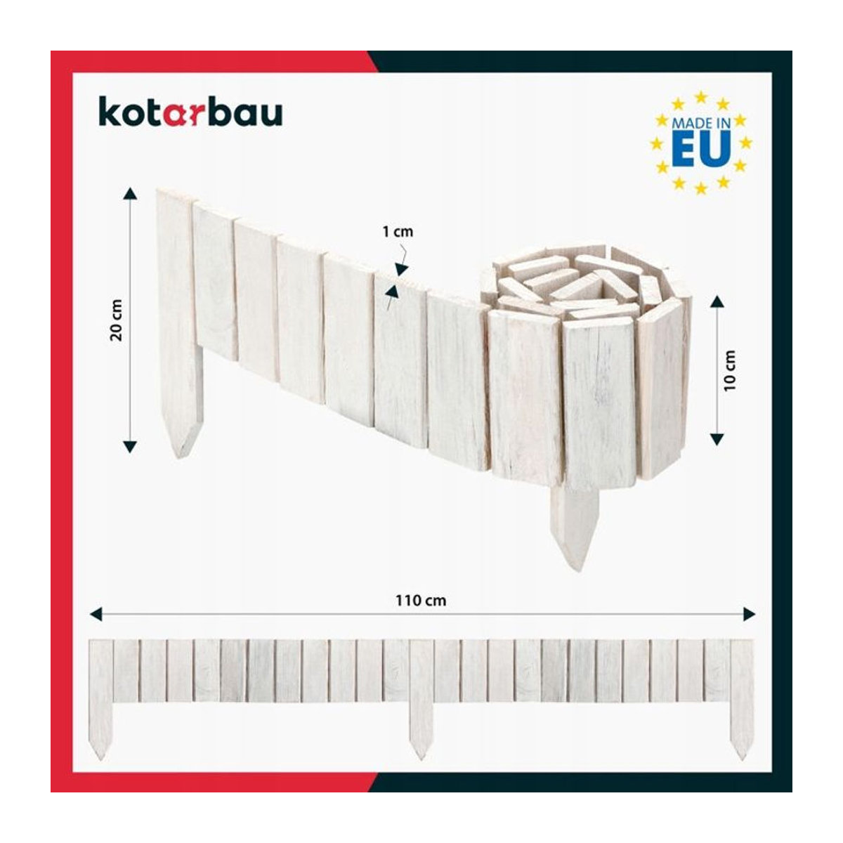 Flexible Gartenbordüre aus Nadelholz von KOTARBAU in Weiß, Höhe: 10 cm, Länge: 110 cm - Bild 1
