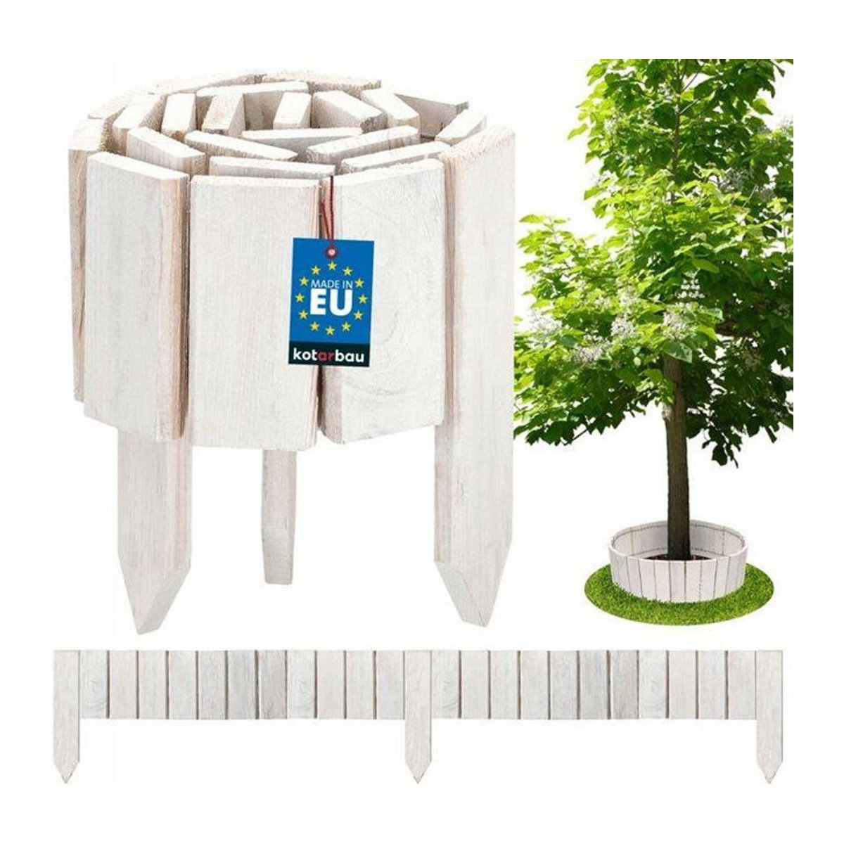 Flexible Gartenbordüre aus Nadelholz von KOTARBAU in Weiß, Höhe: 10 cm, Länge: 110 cm - Bild 3
