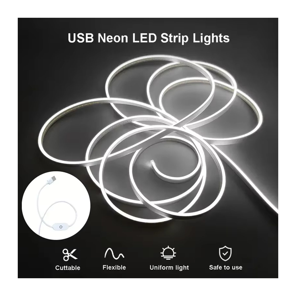 Flexibler LED-Streifen mit USB-Anschluss und Touch-Bewegungsmelder, wasserdicht, weißes Licht, 1 m Länge - Bild 2