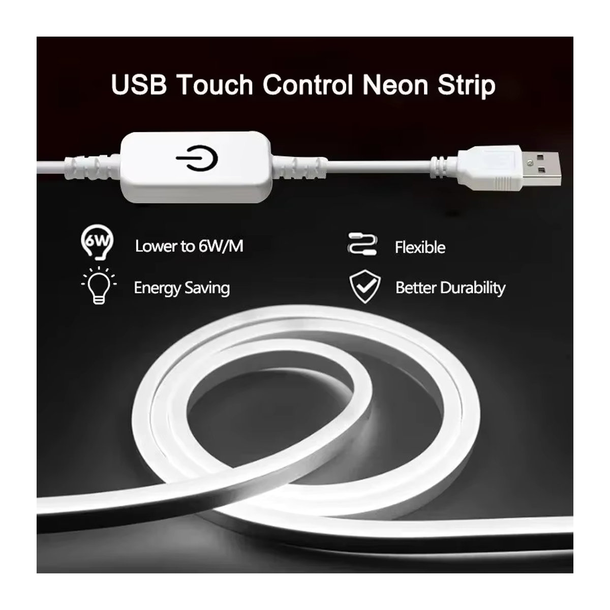 Flexibler LED-Streifen mit USB-Anschluss und Touch-Bewegungsmelder, wasserdicht, weißes Licht, 1 m Länge - Bild 3