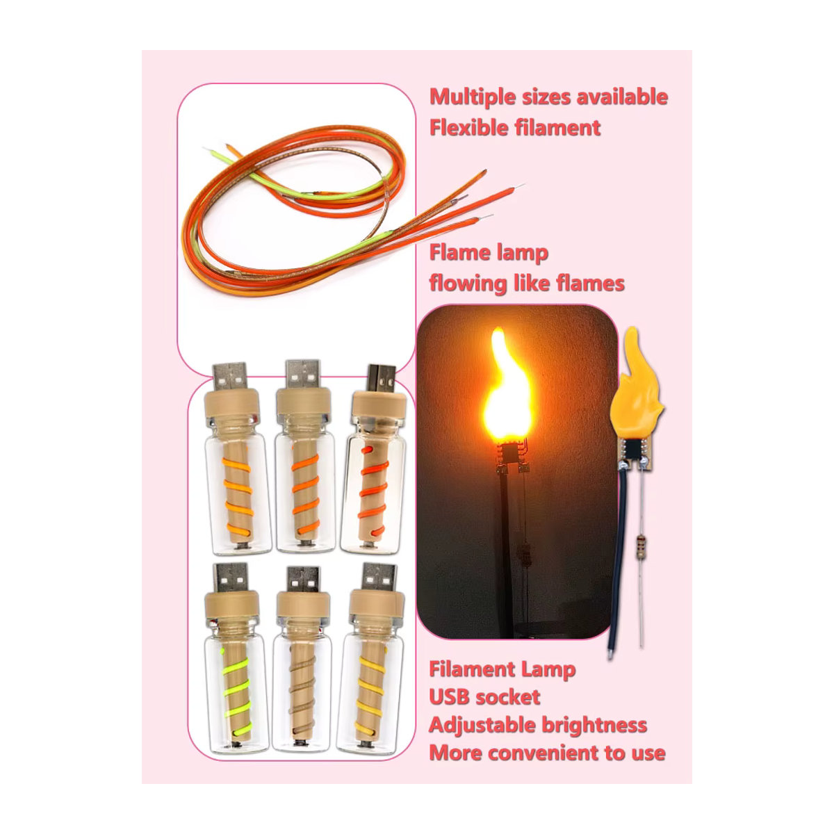 Flexibles LED COB Filament für Edison-Glühbirnen, Warmweiß 2200K, Retro-Dekorationsbeleuchtung, DC 3-5V - Bild 7