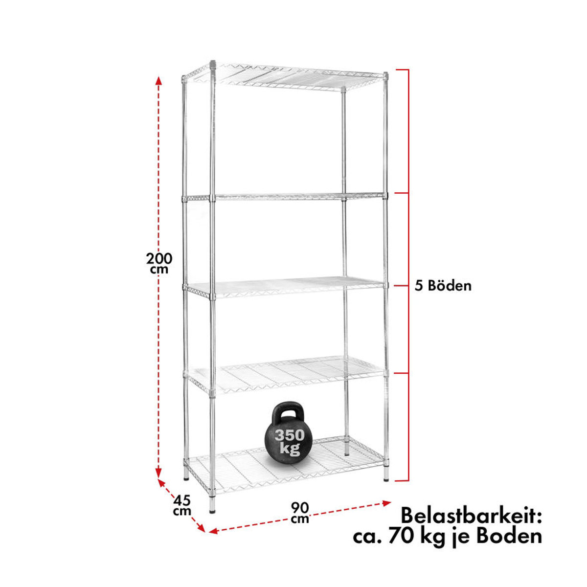 FLOORDIREKT Gitterregal Everest aus Metall in Chrom Silber, B/T/H: 90 x 45 x 200 cm - Bild 2
