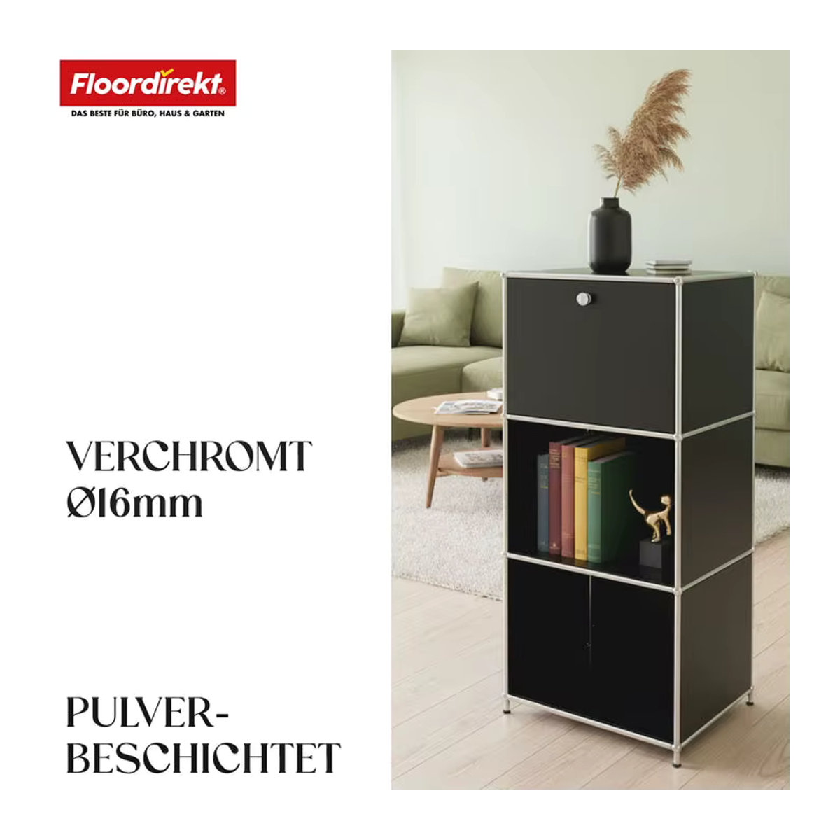 FLOORDIREKT Metallregal Concept Epure MK-107 Aufbewahrungsregal in Weiss mit 4 Etagen und verschliessbarem Fach - Bild 3