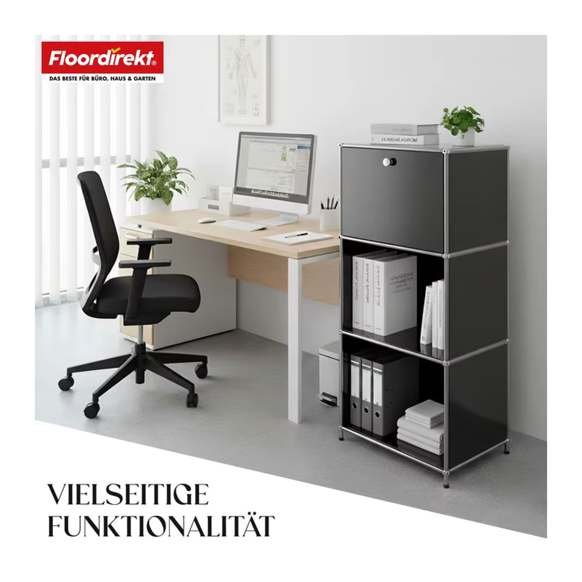 FLOORDIREKT Metallregal Concept Epure MK-107 Aufbewahrungsregal in Weiss mit 4 Etagen und verschliessbarem Fach - Bild 4