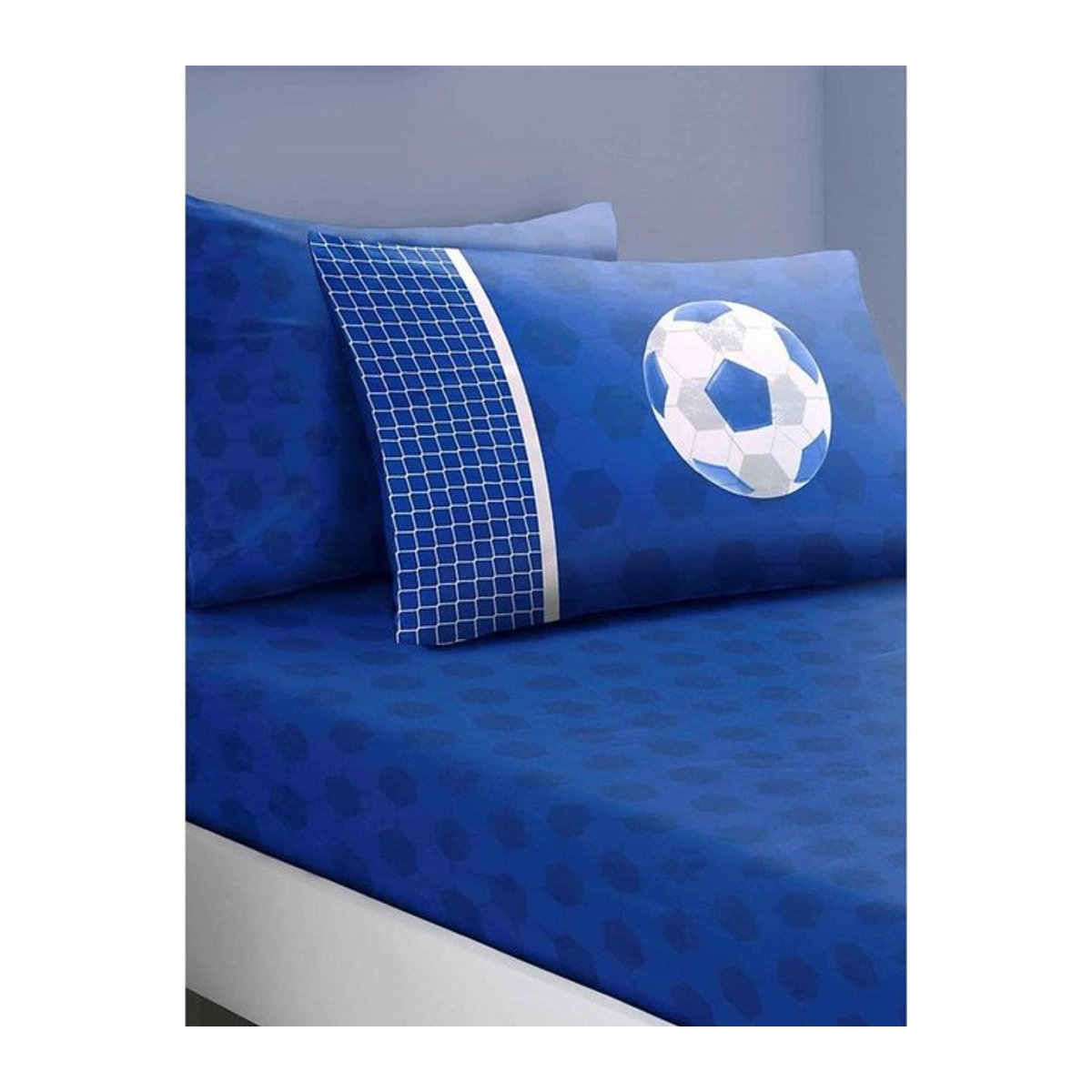 Floso Fußball Spannbettlaken-Set Single in Weiß/Blau - Bild 1