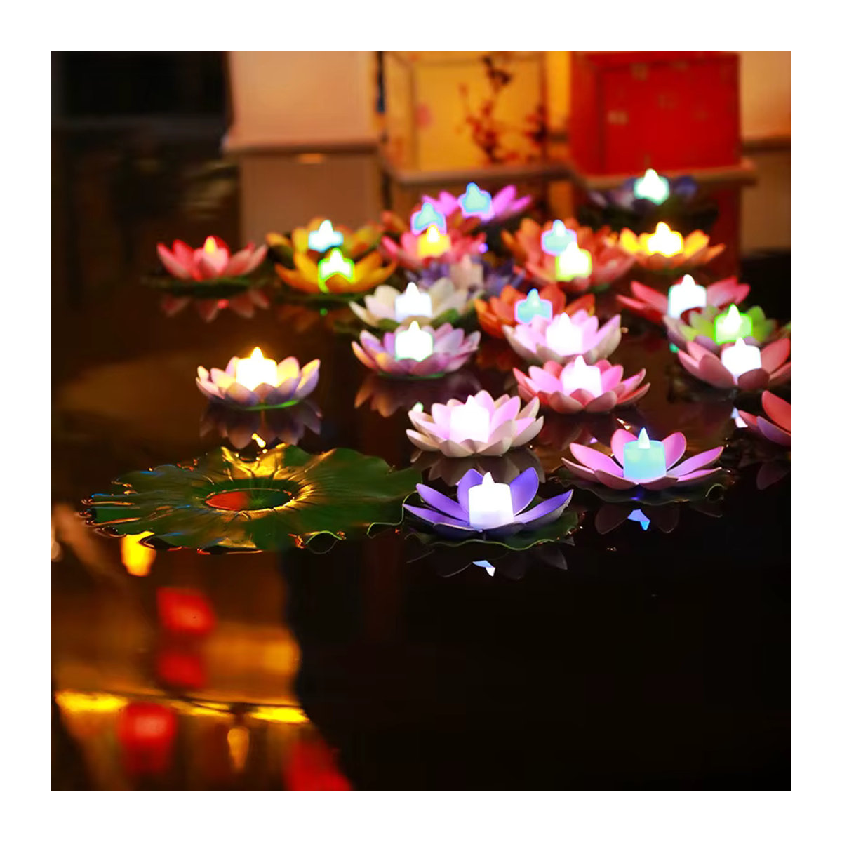 FlowerColor LED Lotus Nachtlicht mit Doppelblütenblatt als schwimmende Dekoration für Garten und Aquarium - Bild 5
