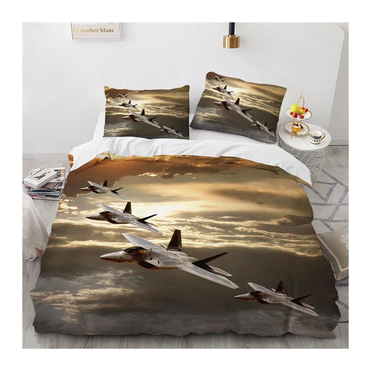 Flugzeug Bettwäsche Set aus Mikrofaser mit Flugzeug-Himmel-Druck für Kinder, 3-teilig, B: 135 cm, L: 200 cm - Bild 1