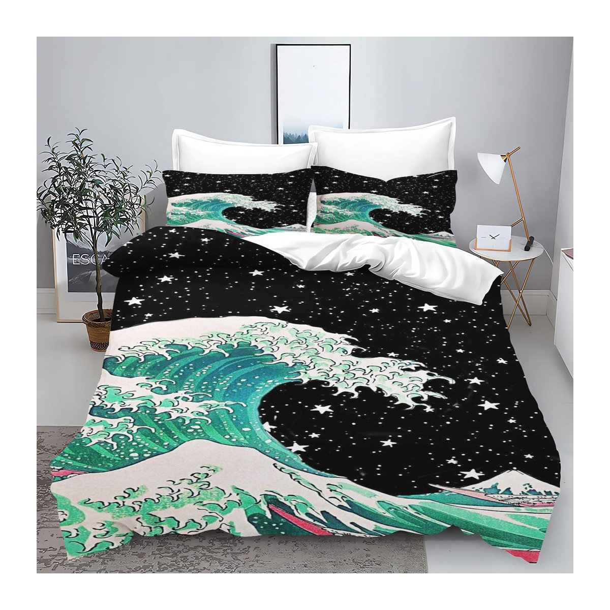 Flylo Bettwäsche Set im Ukiyo-E Stil mit Bettbezug und Kissenbezug, Multicolor, Breite: 90 cm, Länge: 200 cm - Bild 1