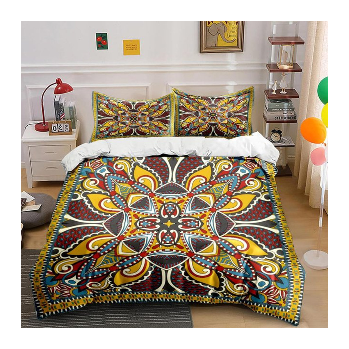 Flylo Bettwäsche-Set mit buntem Vintage-Kunstmuster und Reißverschluss, Multicolor, B/H: 135 x 200 cm - Bild 1