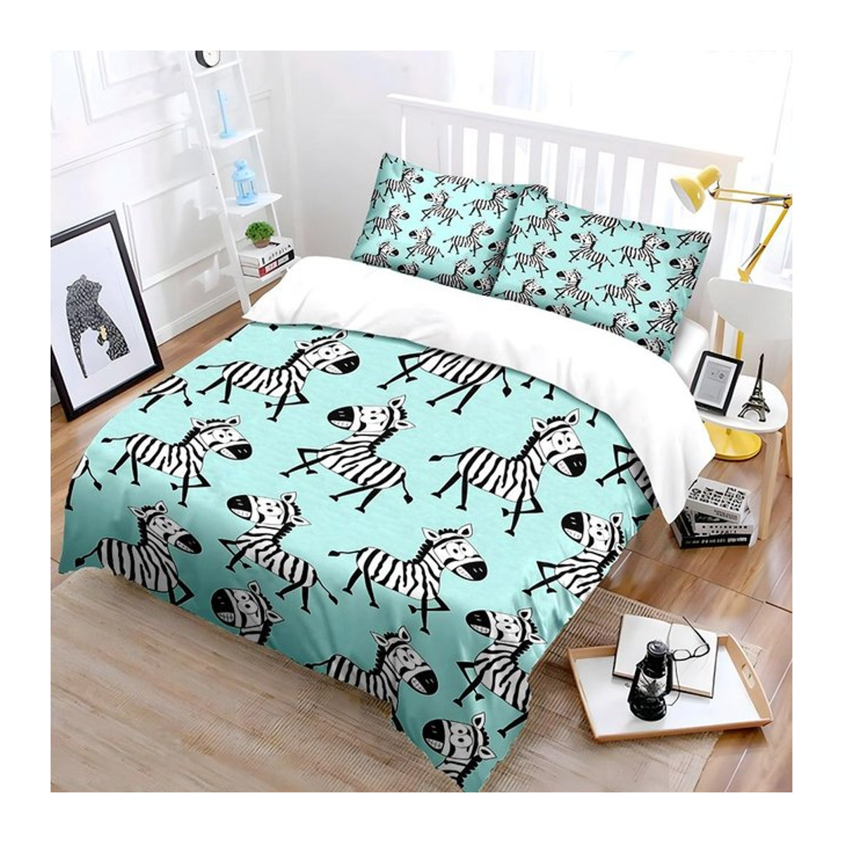 Flylo Bettwäsche Set mit Cartoon Zebra Muster, Multicolor, 1 Bettbezug und 2 Kissenbezüge, B/H: 135 x 200 cm - Bild 1