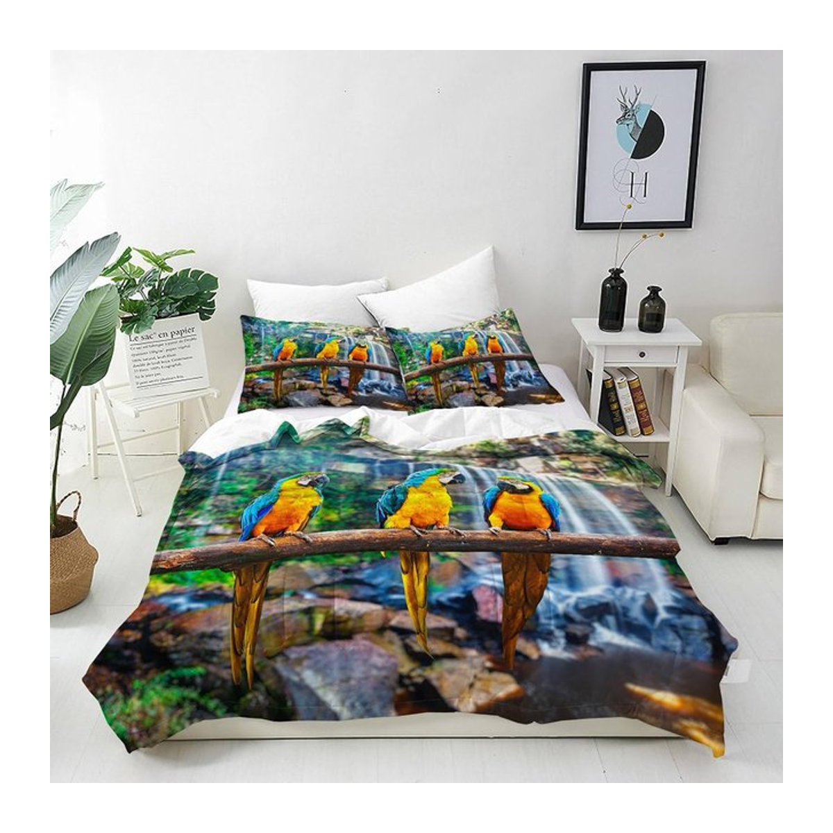 Flylo Bettwäsche-Set mit Papageien- und floralem Druckmuster, 2-teilig, B/H: 100 x 135 cm - Bild 1