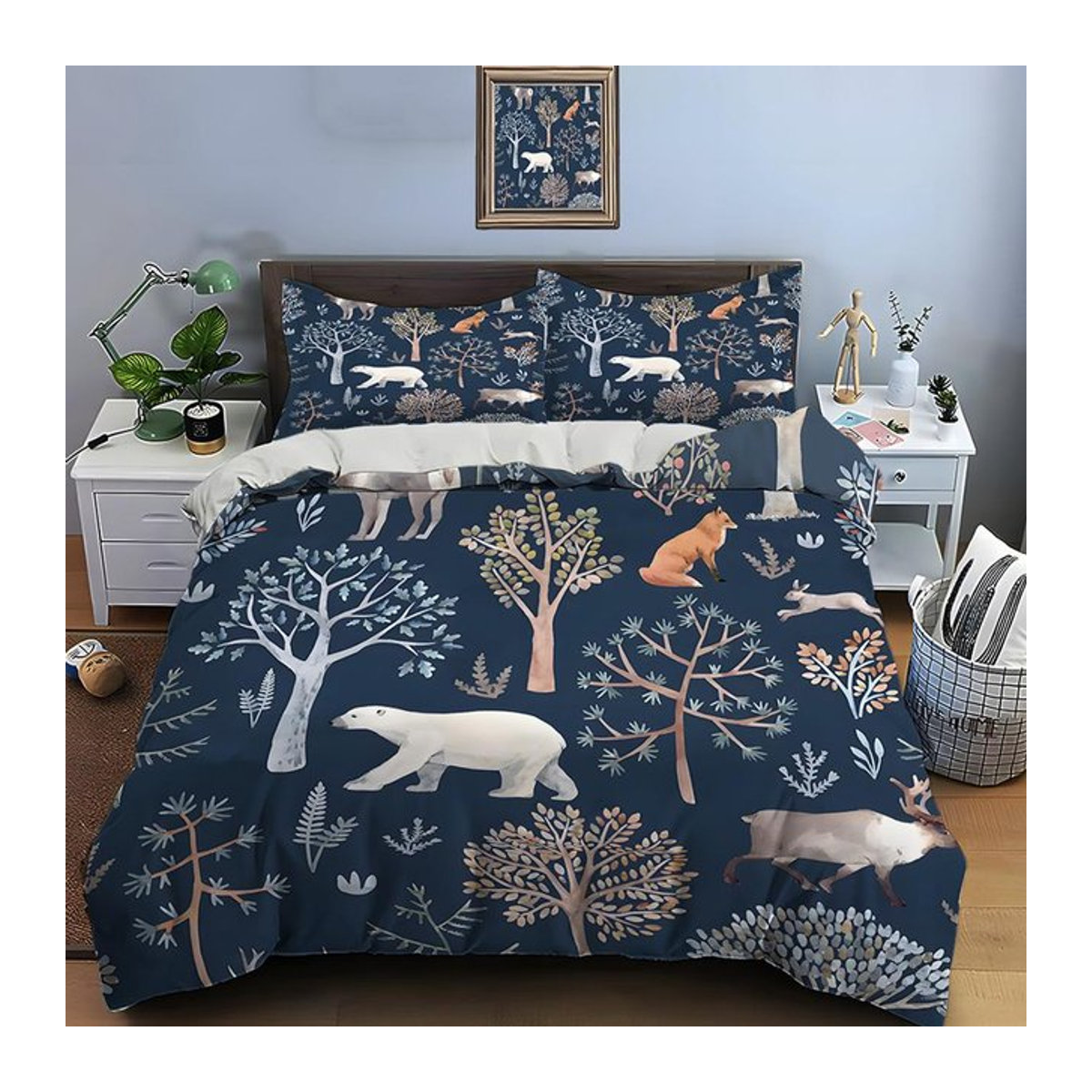 Flylo Bettwäsche Set mit Waldtiere und Pflanzen Muster, Multicolor, B/H: 135 x 200 cm - Bild 1
