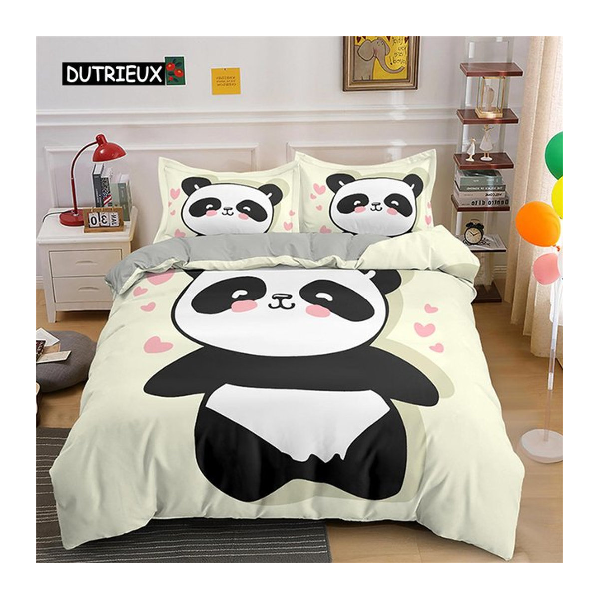 Flylo Bettwäsche Set Panda Cartoon Schwarz Weiß mit Reißverschluss für Kinder B/H: 135 x 200 cm - Bild 1