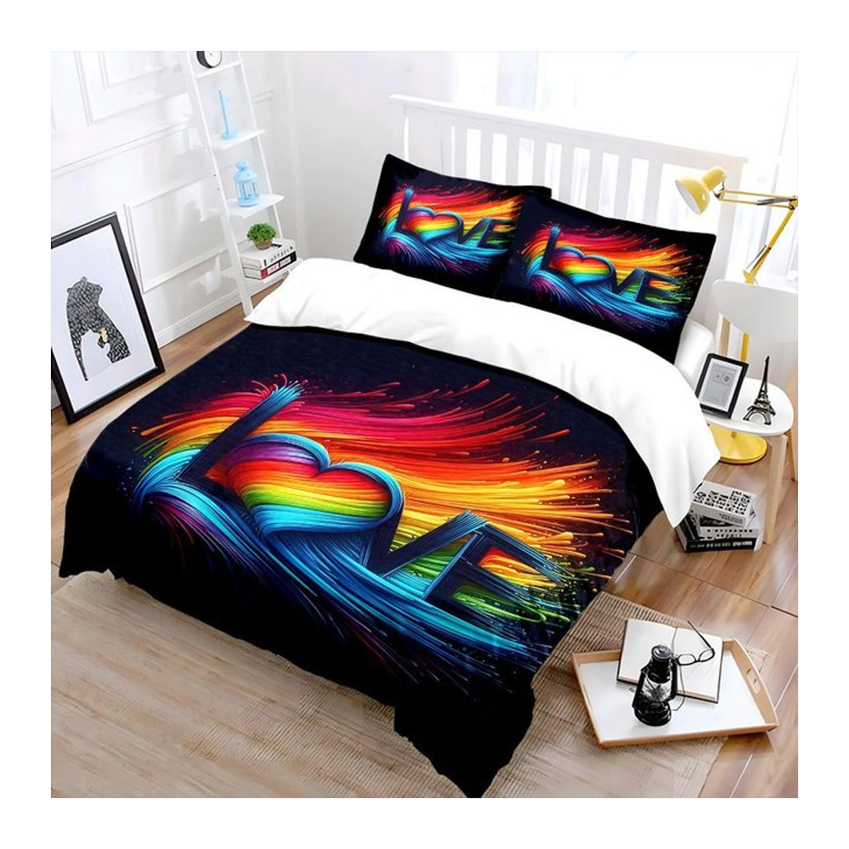 Flylo Bettwäsche-Set Regenbogen Herzförmige Kunstbuchstaben für Kinder, 3-teilig, Multicolor, B/H: 135 x 200 cm - Bild 1