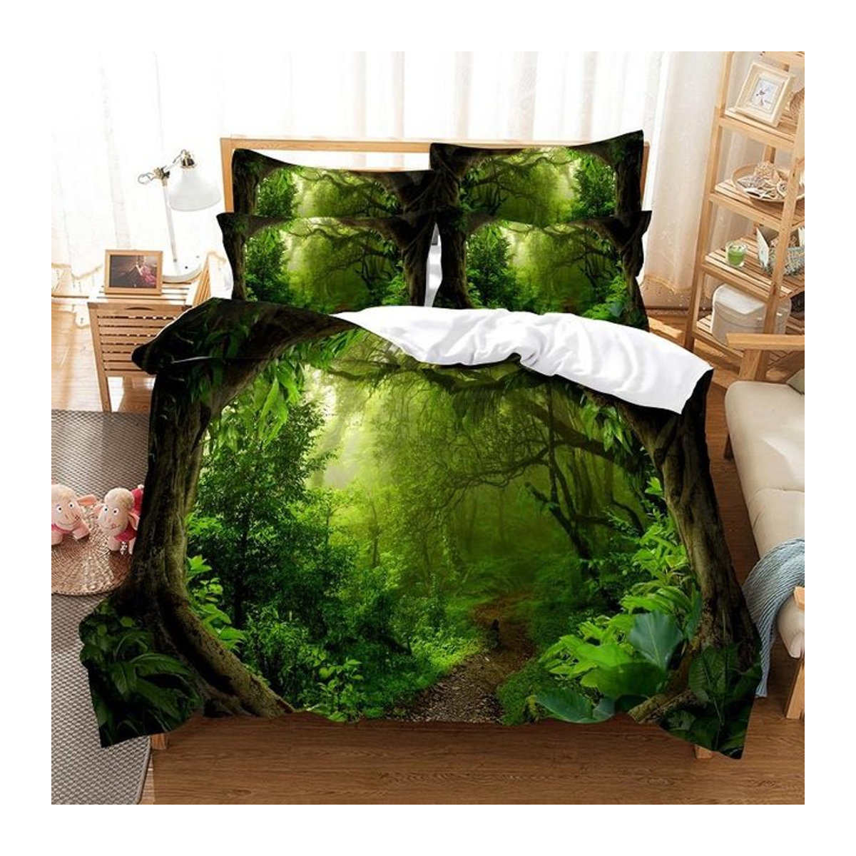 Flylo Bettwäscheset mit digitaler Waldlandschaft und 3D-Design, multicolor, 2-teilig, B: 135 cm, L: 200 cm - Bild 1