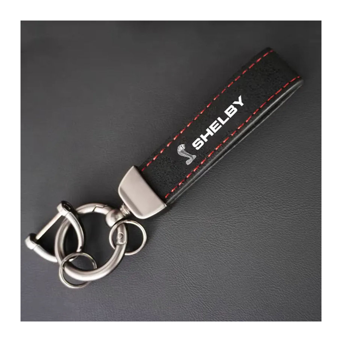 Ford Auto-Schlüsselanhänger aus Leder in Schwarz für Cobra Shelby Mustang GT350 GT500 und Focus MK2 MK3 MK4 MK5 - Bild 3