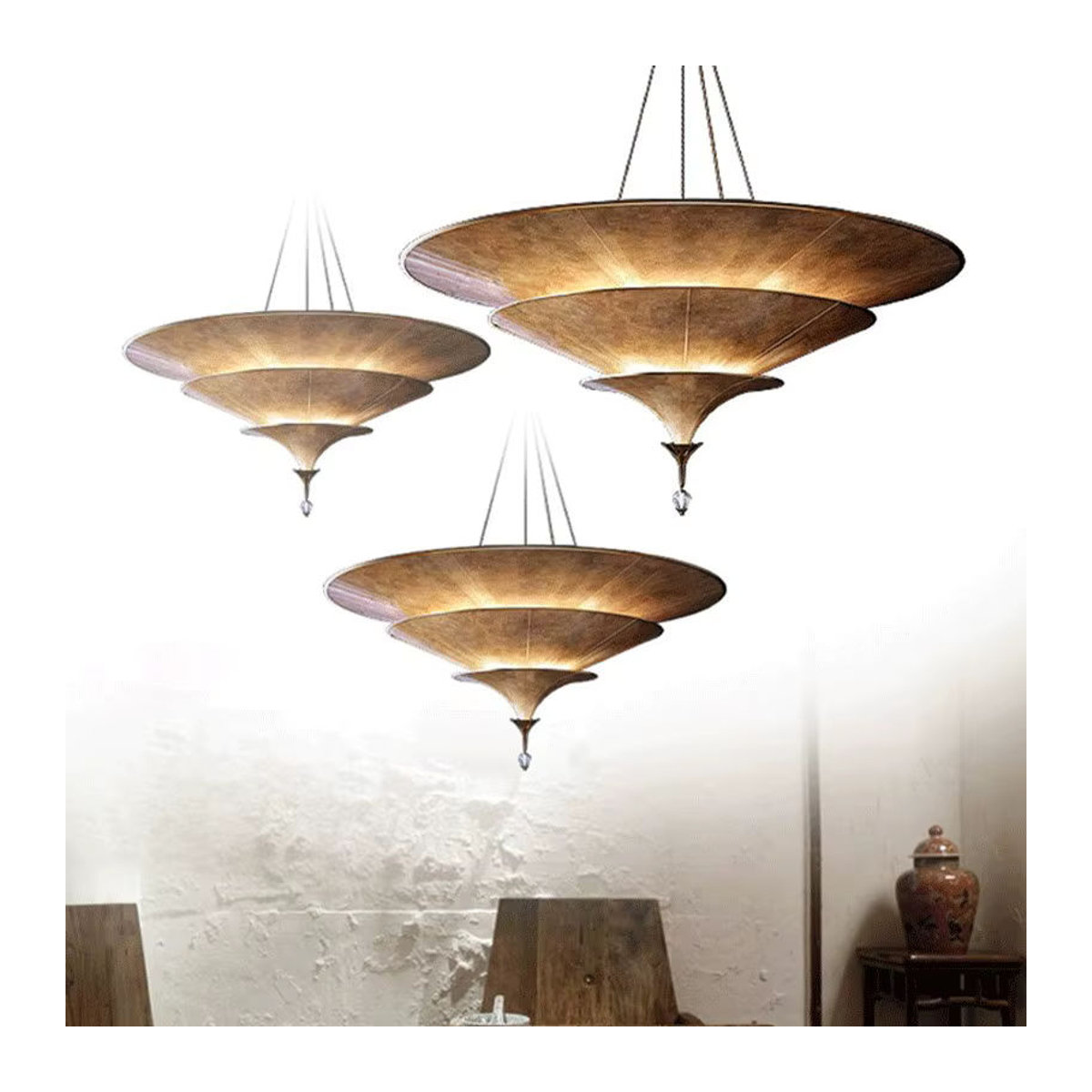 Fortuny Pendelleuchte im Vintage Wabi-Sabi Design in Braun für dein Zuhause oder die Bar - Bild 5