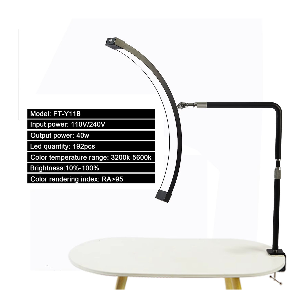 Fosoto LED-Videoleuchte als halbmondförmiges Desktop-Ringlicht, dimmbar und drehbar, 3200 K-5600 K, für Make-up und Beauty-Anwendungen - Bild 4